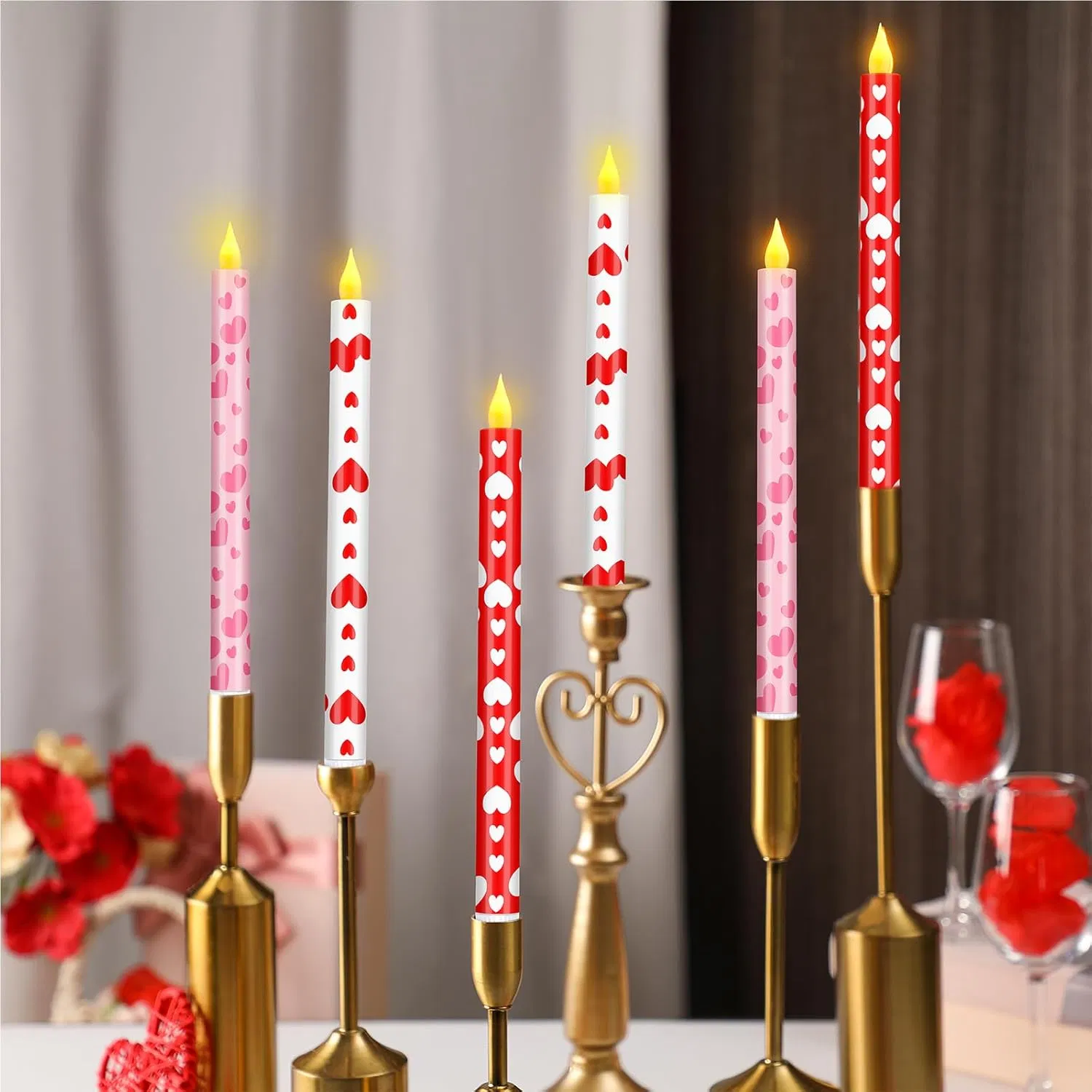 6 Pcs Valentine Day Flameless Taper Candles